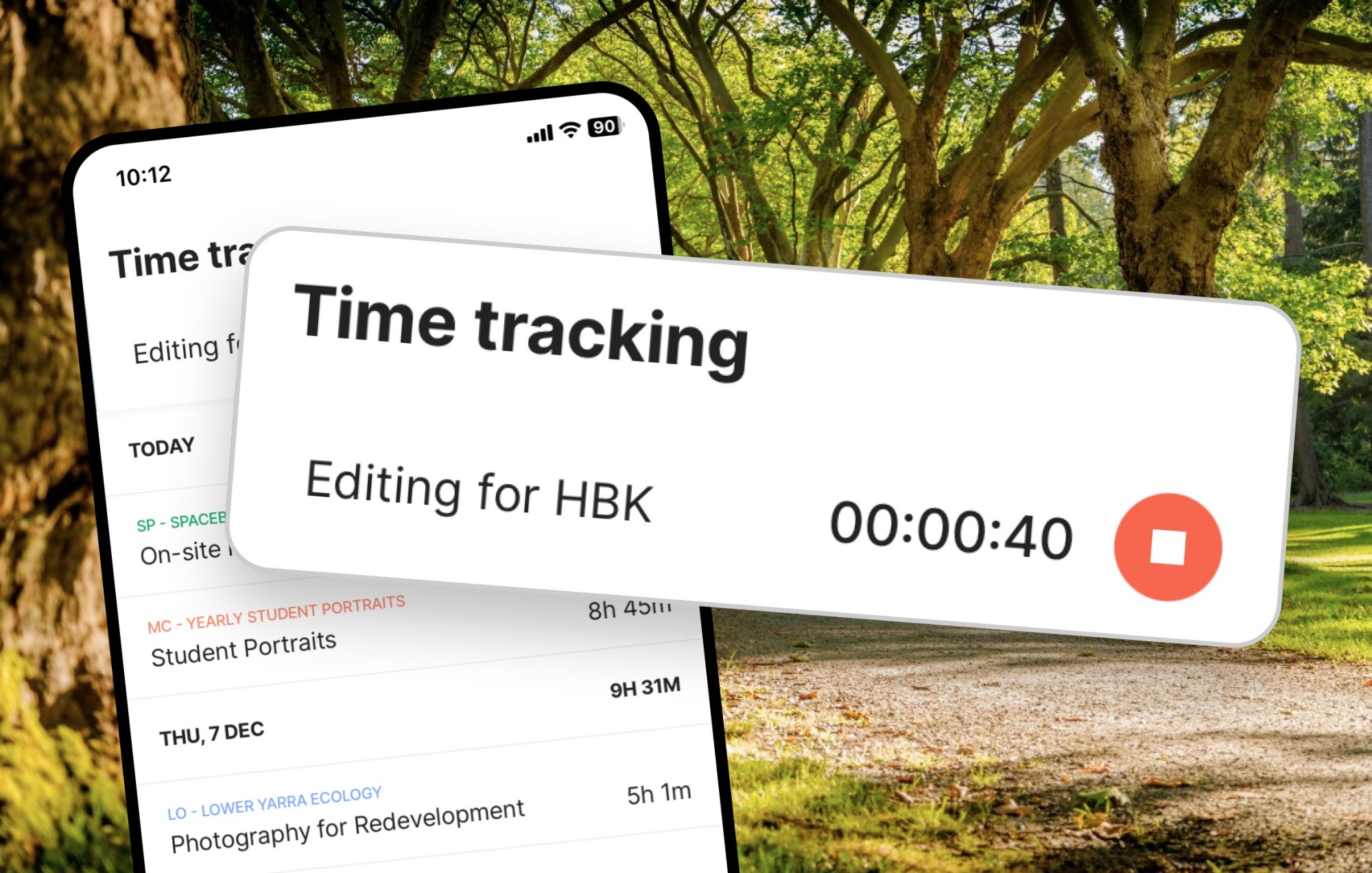 Time Tracking Graphic showing Rounded's mobile time recording