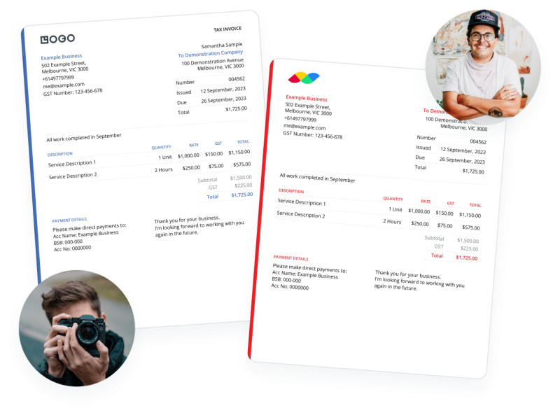 Composite graphic showing two different invoices generated from Rounded